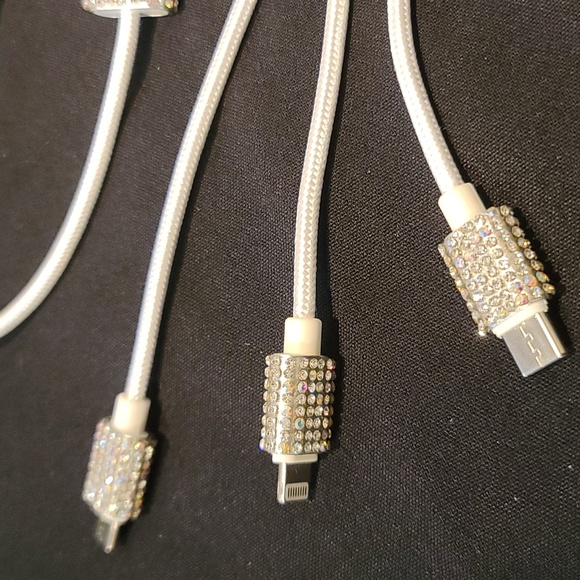 Cell Charger- 3 in 1charging, rhinestones white cables, extra car adapter incl - Picture 7 of 10